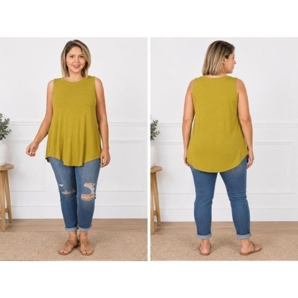 Women's Plus Tank Top Zenana Hi Low Rayon Olive Mustard 1X New With Tags